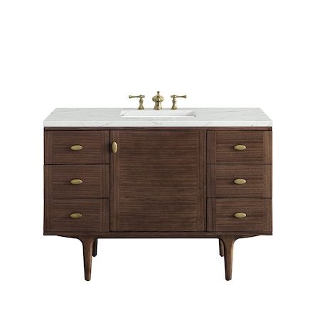 James Martin Vanities Amberly 48in Single Vanity, Mid-Century Walnut w/ 3 CM Ethereal Noctis Top 670-V48-WLT-3ENC